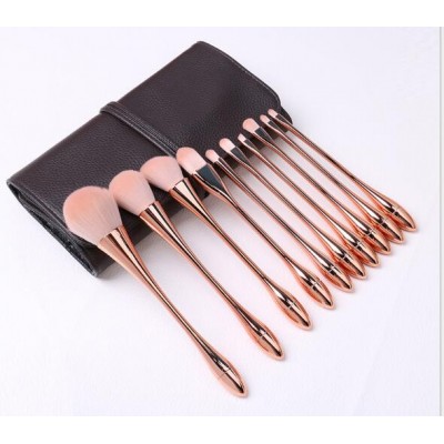 10pcs Chrome Metal Handle Makeup Brush Set Gold Acrylic Handle Angle Nose Contour Brushes Eye Brow Makeup Brush Set With Bag